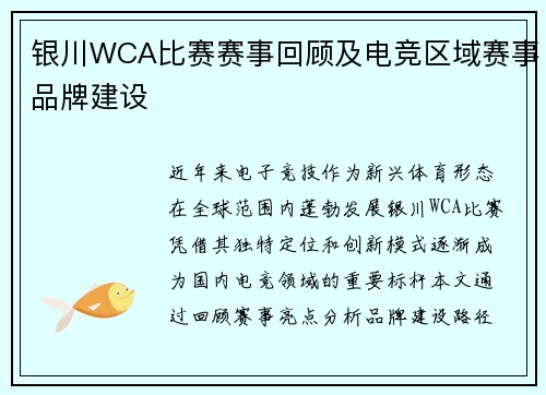 银川WCA比赛赛事回顾及电竞区域赛事品牌建设